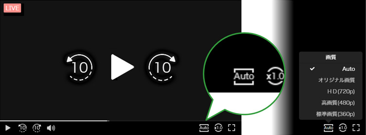 ライブ自動画質設定機能で画質がAuto