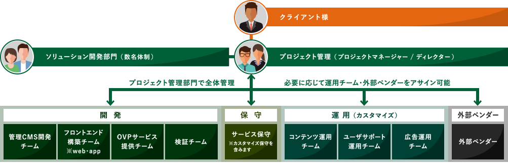動画配信ビジネス向けオーダーメイド型CMS「Stream BIZ」：プロジェクト体制イメージ図