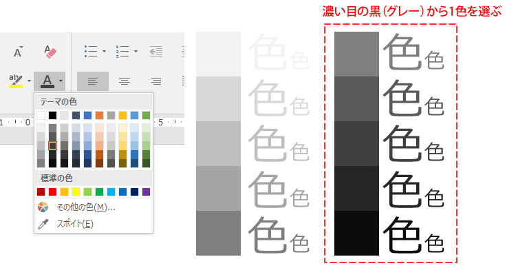 パワポ「濃い目の灰色～黒の1色」のおすすめ範囲